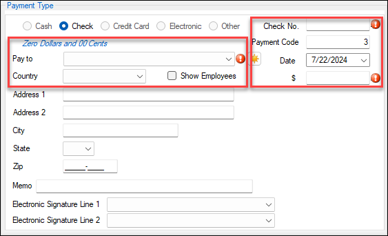 Payment Type section